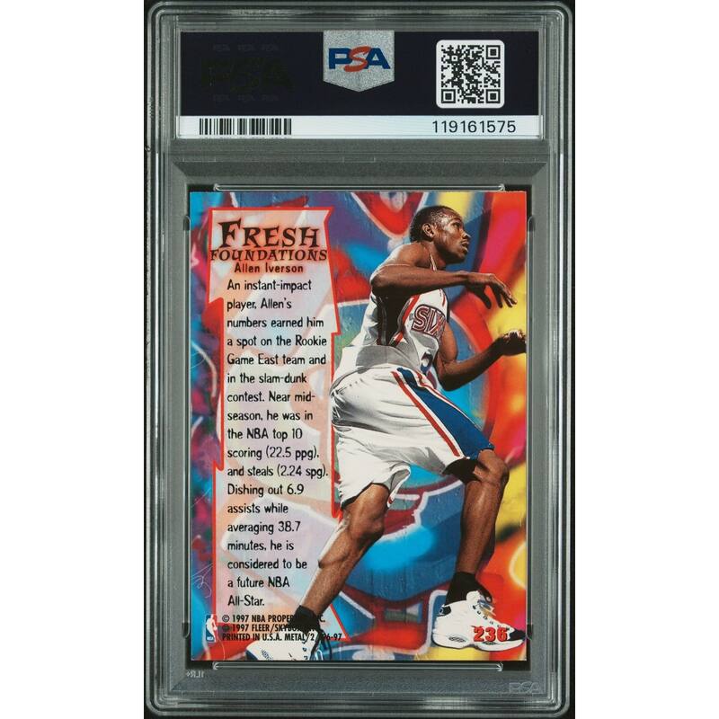Allen Iverson 1996 Fleer Metal Signed Basketball Rookie Card #236 Auto Graded PSA 10 Cert # 119161575 - 8' x 11'