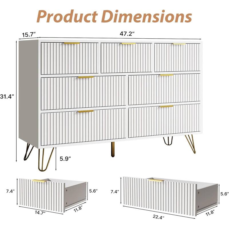 FURNIWAY Fluted Drawer Dresser for Bedroom