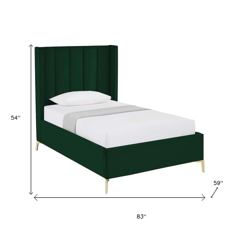 HomeRoots Green Velvet Upholstered Full Bed Frame