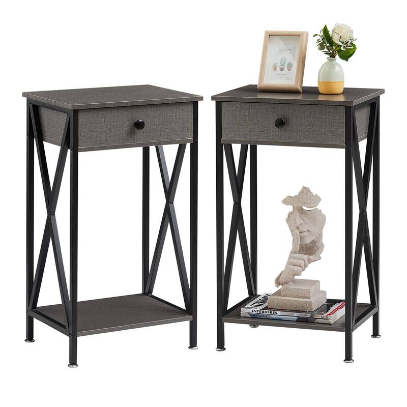 VECELO Mid-century 1-Drawer Tall Nightstands with Low Shelf,Nightstand - Hemp Grey