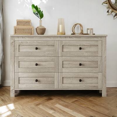 Retro Farmhouse Style Wooden Dresser with 6 Drawers, Storage Cabinet for Bedroom