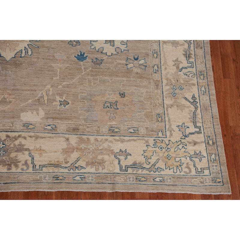 Hand Knotted Oriental 100% Wool Carpet Transitional All-Over Beige & Ivories Oushak Area Rug - 12' 0'' X 8' 1''
