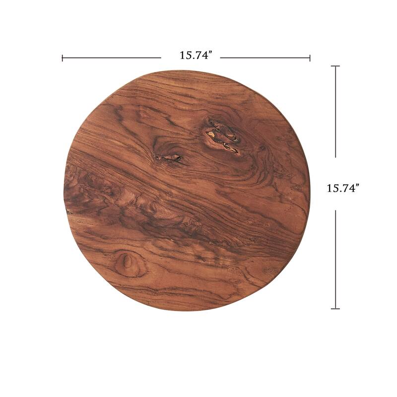 Greenage Round Teak Wood Slab Table Top - 15.74" x 15.74" x 2"