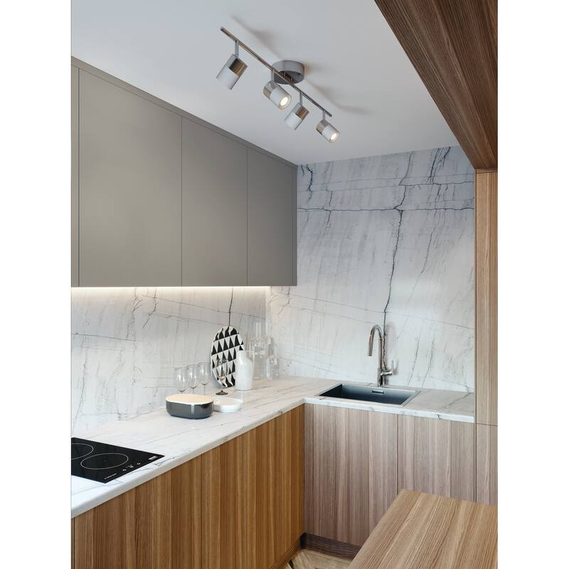 Gramercy 1-light Satin Nickel and White LED Fixed Rail, Frosted Clear Glass Shade - Satin Nickel
