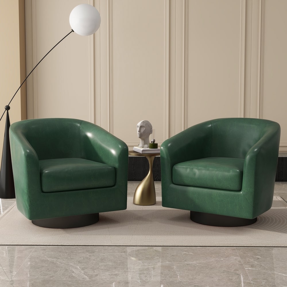 2 Set 360°Swivel Fabric Accent Chairs Barrel Armchairs