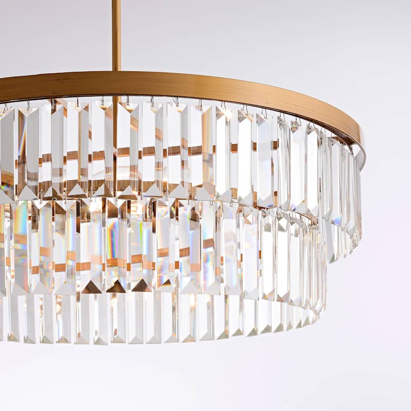 Clarisa 6-light Glam Crystal Glass Prism Drum Tiered Chandelier - Brushed Brass