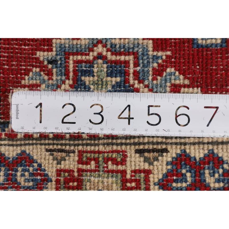 Geometric Red Kazak Accent Rug Handmade Wool Carpet - 2'9" x 4'0"