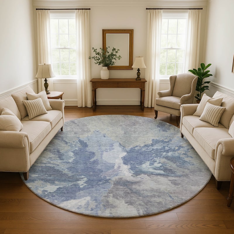 Premium Washable Super Soft Abstract Burst Mayfield Rug - Denim - 8' x 8'