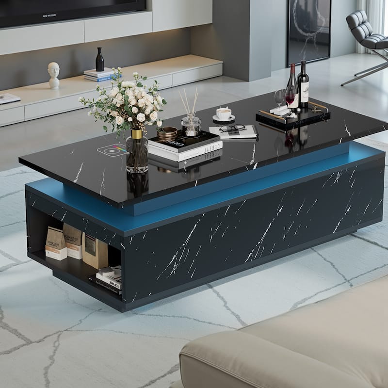 Pocassy 47.2 Inches Living Room Tables with 24 Colors LED Lights - Black