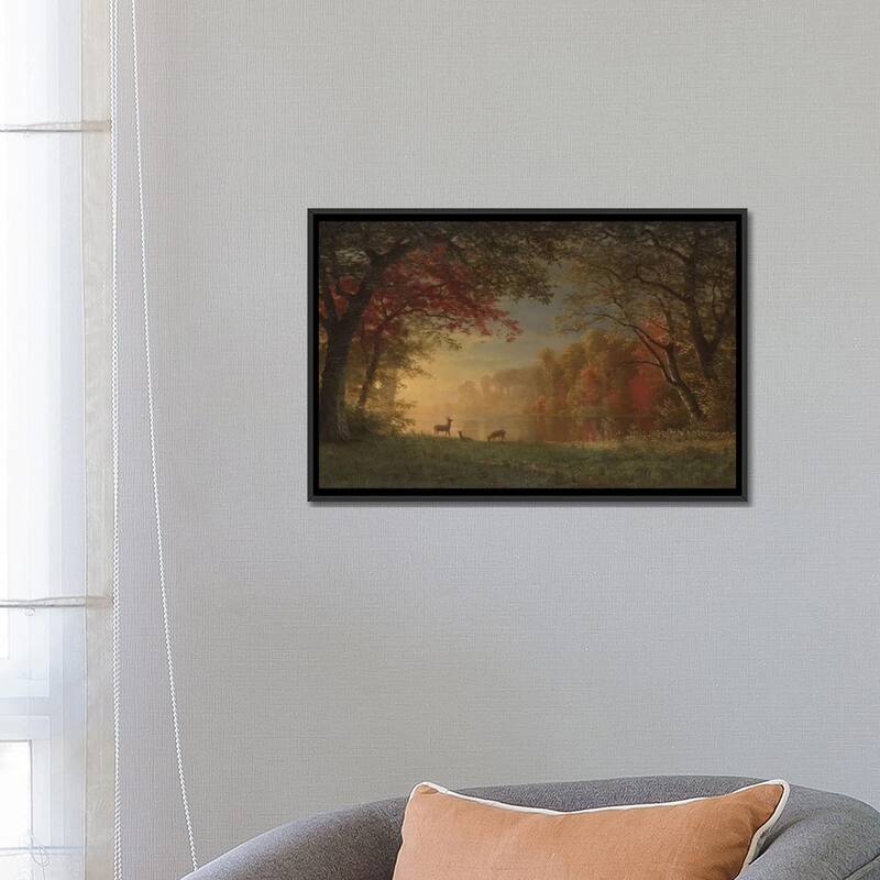 iCanvas "Indian Sunset- Deer By A Lake., c.1880-90" by Albert Bierstadt Framed Canvas Print