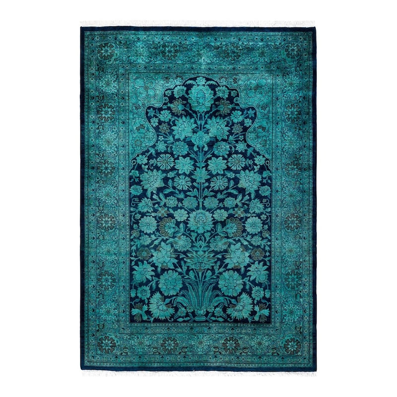 Overton Hand Knotted Wool Vintage Inspired Modern Contemporary Overdyed Blue Area Rug - 4' 2" x 6' 2"