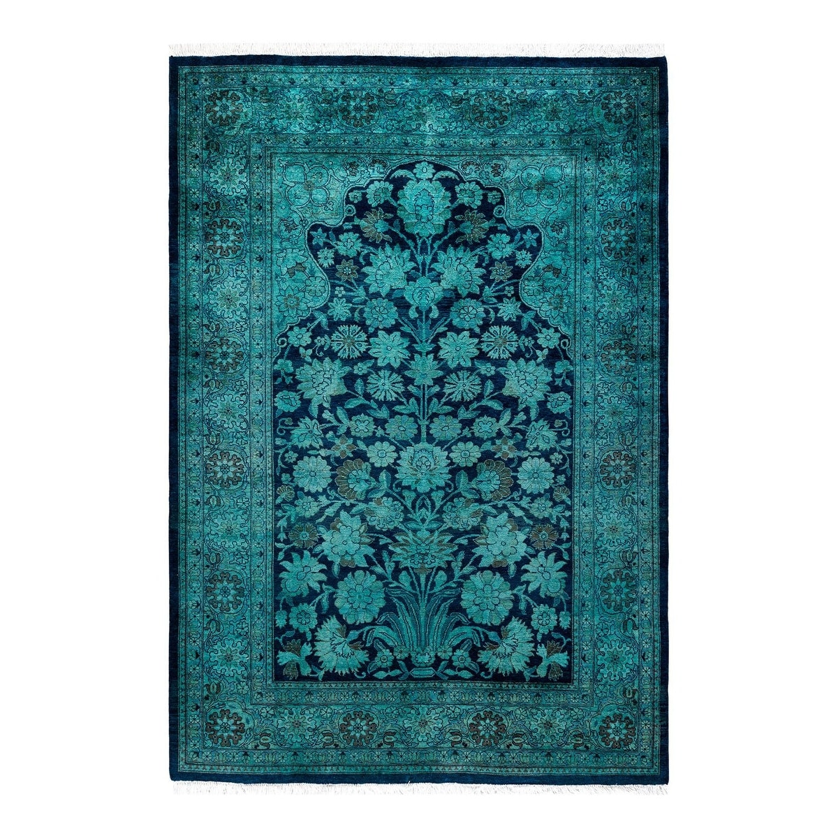 Overton Hand Knotted Wool Vintage Inspired Modern Contemporary Overdyed Blue Area Rug - 4' 2" x 6' 2"