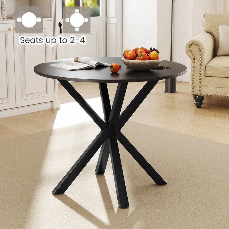 Gymax 36'' Round Farmhouse Dining Table for 4 w/Stable Intersecting