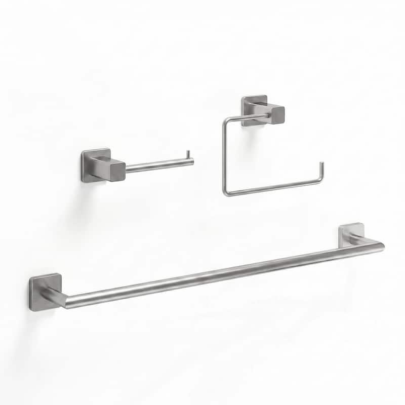 VIGO Meridian 3-Piece Bathroom Hardware Accessory Set with 24 in. Towel Bar, Toilet Paper Holder, Hand Towel Holder - Brushed Nickel