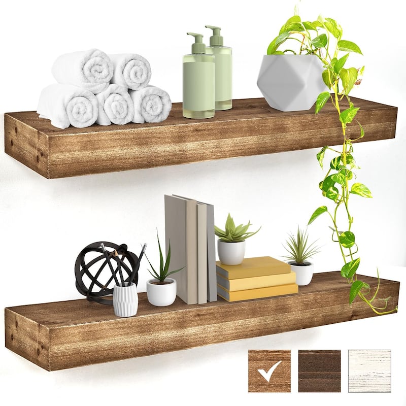 The Gray Barn Haven Walnut Brown Rustic Wood Floating Wall Shelf (Large)