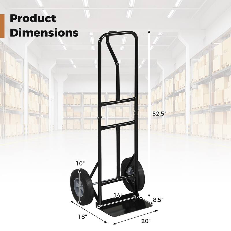 Gymax Heavy-Duty 600 LBS Metal Hand Truck w/P-Handle & 10'' Rubber