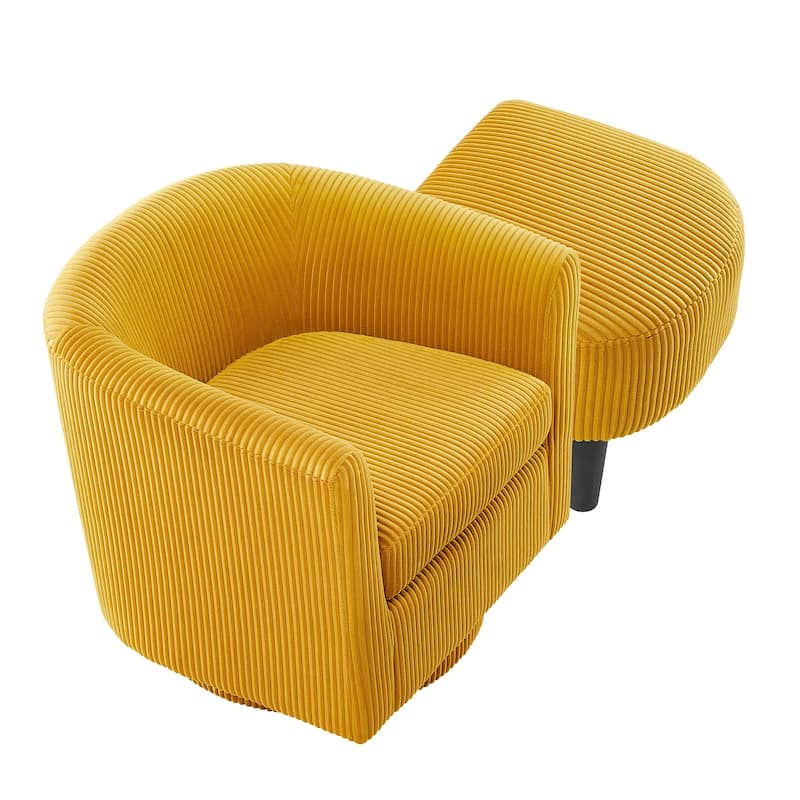 Swivel Accent Chair 360° Comfy Recliner Corduroy Arm Chair Single Sofa with Ottoman for Living Room Bedroom