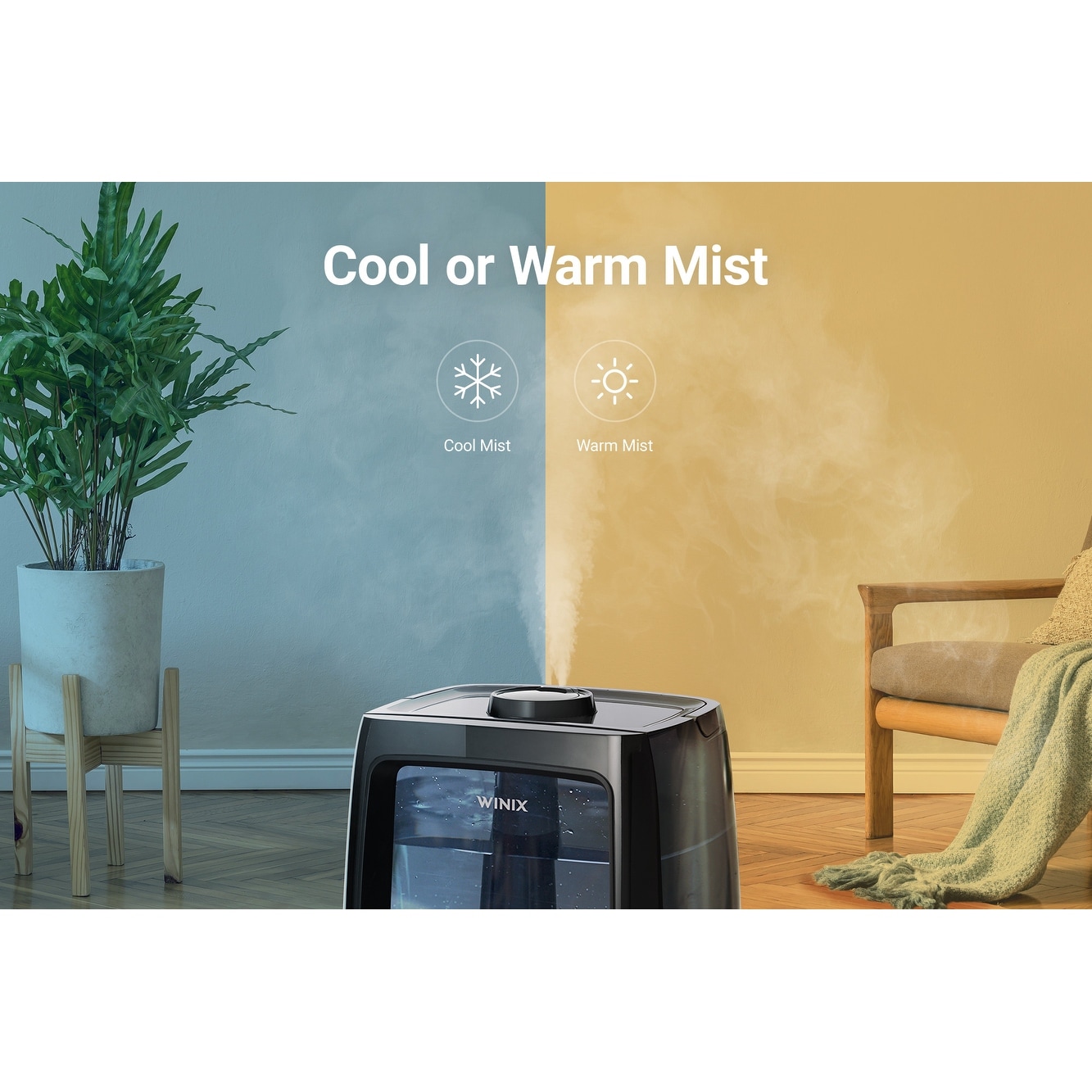 Winix Ultrasonic Warm and Cool Mist Humidifier 120 Hrs. Run Time 2 Gal. Tank LightCel UVc LED Treated Tank