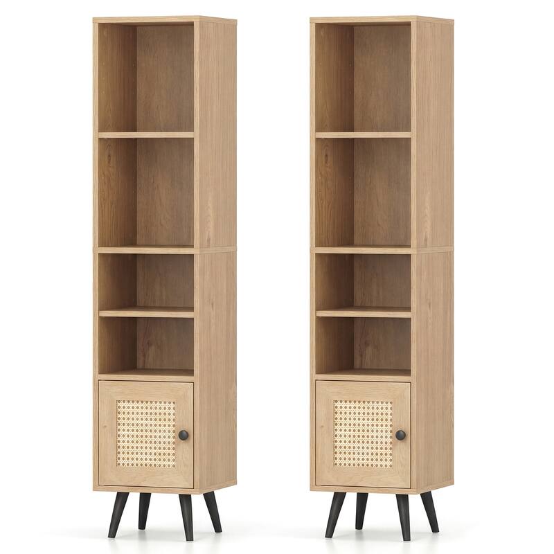 Gymax 2PCS 6-Tier Tall Narrow Bookcase w/Adjustable Shelf & Boho Style