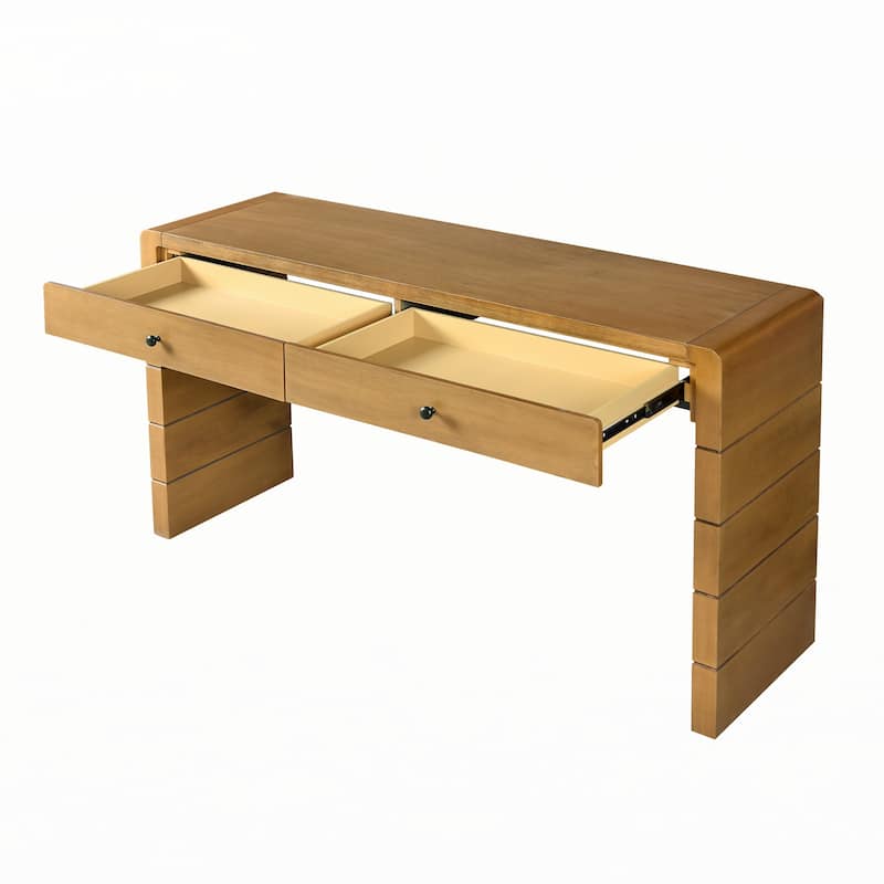 Curved Console Table with Storage,Natural