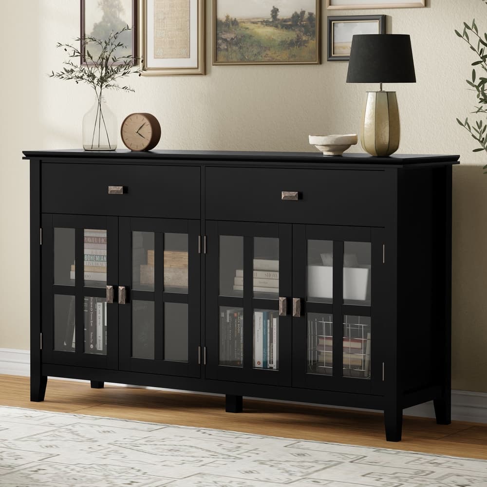 WYNDENHALL Stratford 60" Wide Solid Wood Transitional Large 4 Door Sideboard Buffet -  17"d x 60"w x 34"h