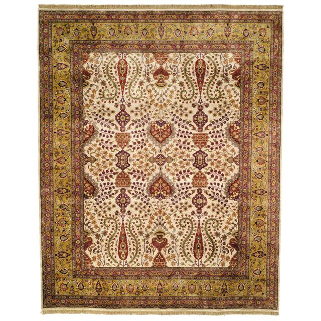 SAFAVIEH Couture Hand-knotted Ganges River Mendy Traditional Oriental Wool Rug with Fringe - 9' x 12' - Ivory/Gold