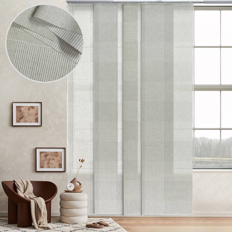 GoDear Design Natural Woven Adjustable Sliding Panel Track Blinds, Vertical Blinds, Urban Plaid, 45.8"- 86" W x 96" L