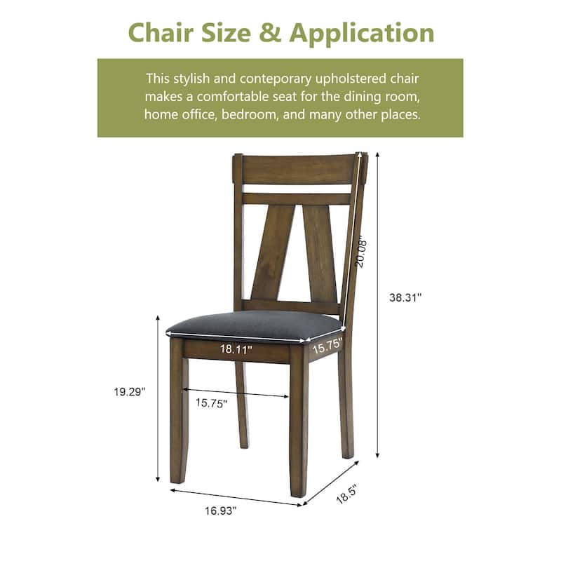 Modern Farmhouse Natural Rubberwood Upholstered Gray Seat Dining Chair, Set of 2