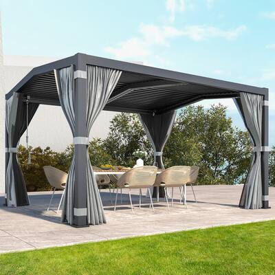 EROMMY 11x13 Aluminum Roof Outdoor Pergola with Adjustable Louvers for Rain Protection