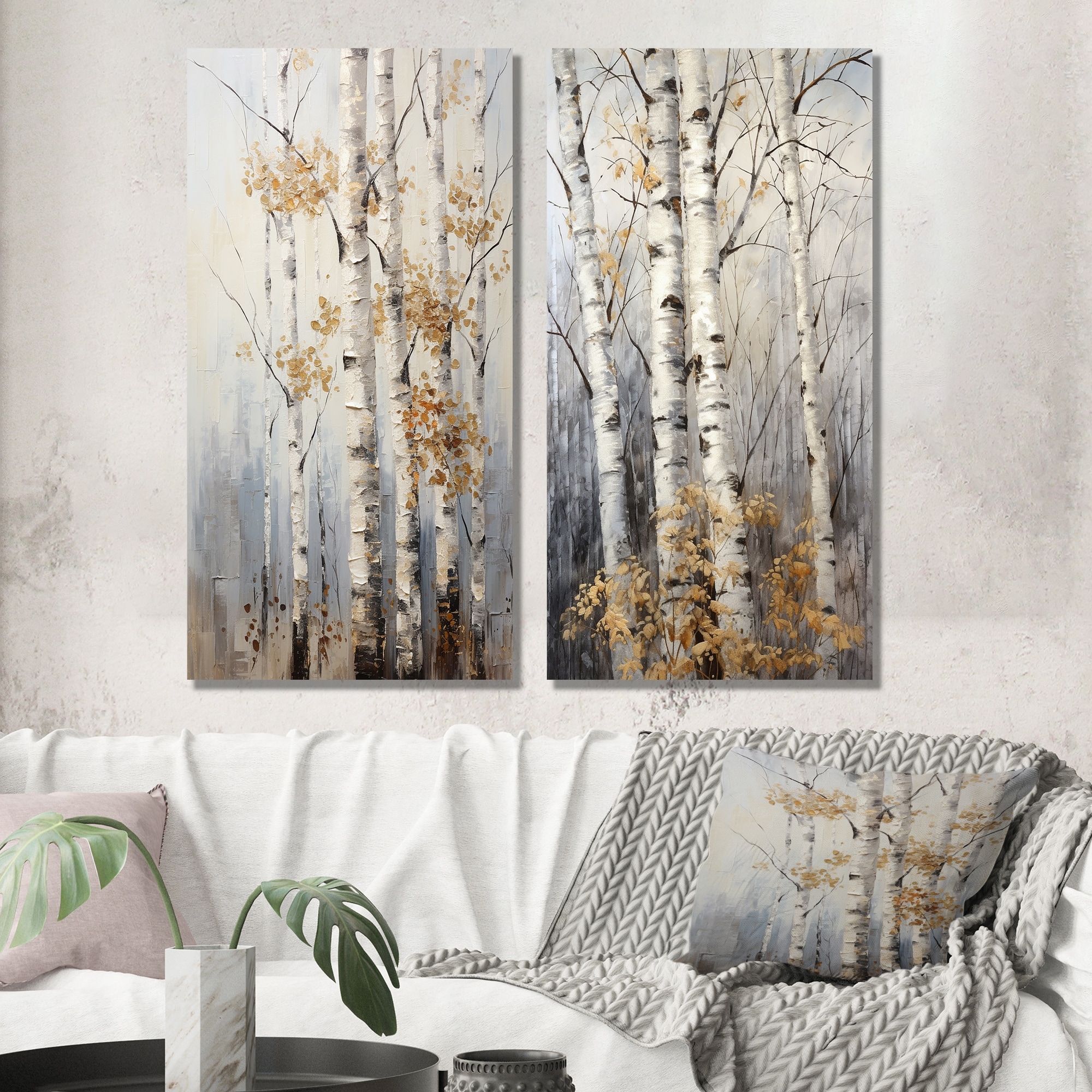 Designart - Silver Tree Birchs Breath - Tree Birch Metal Wall Art Set Of 2 - Traditional Silver Metal Art 2 Pieces