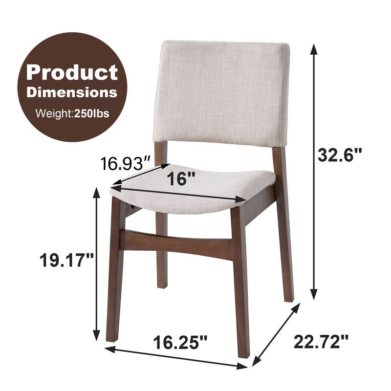 Rossetta Farmhouse Rustic Curved Linen Fabric Upholstered Stackable Dining Seat Set of 2