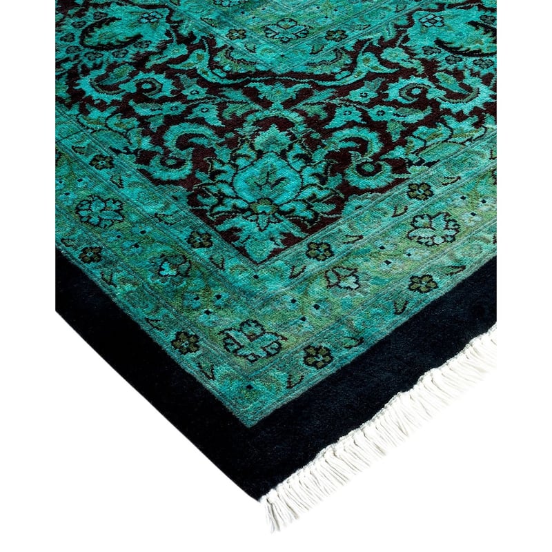 Overton Hand Knotted Wool Vintage Inspired Modern Contemporary Overdyed Green Area Rug - 9' 10" x 13' 7"