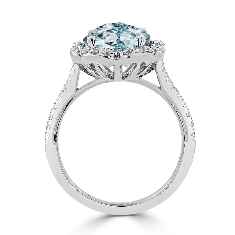 Auriya Vintage 1 7/8ct Fancy Aquamarine and Halo Diamond Engagement Ring 3/8ct Fancy 14k Gold