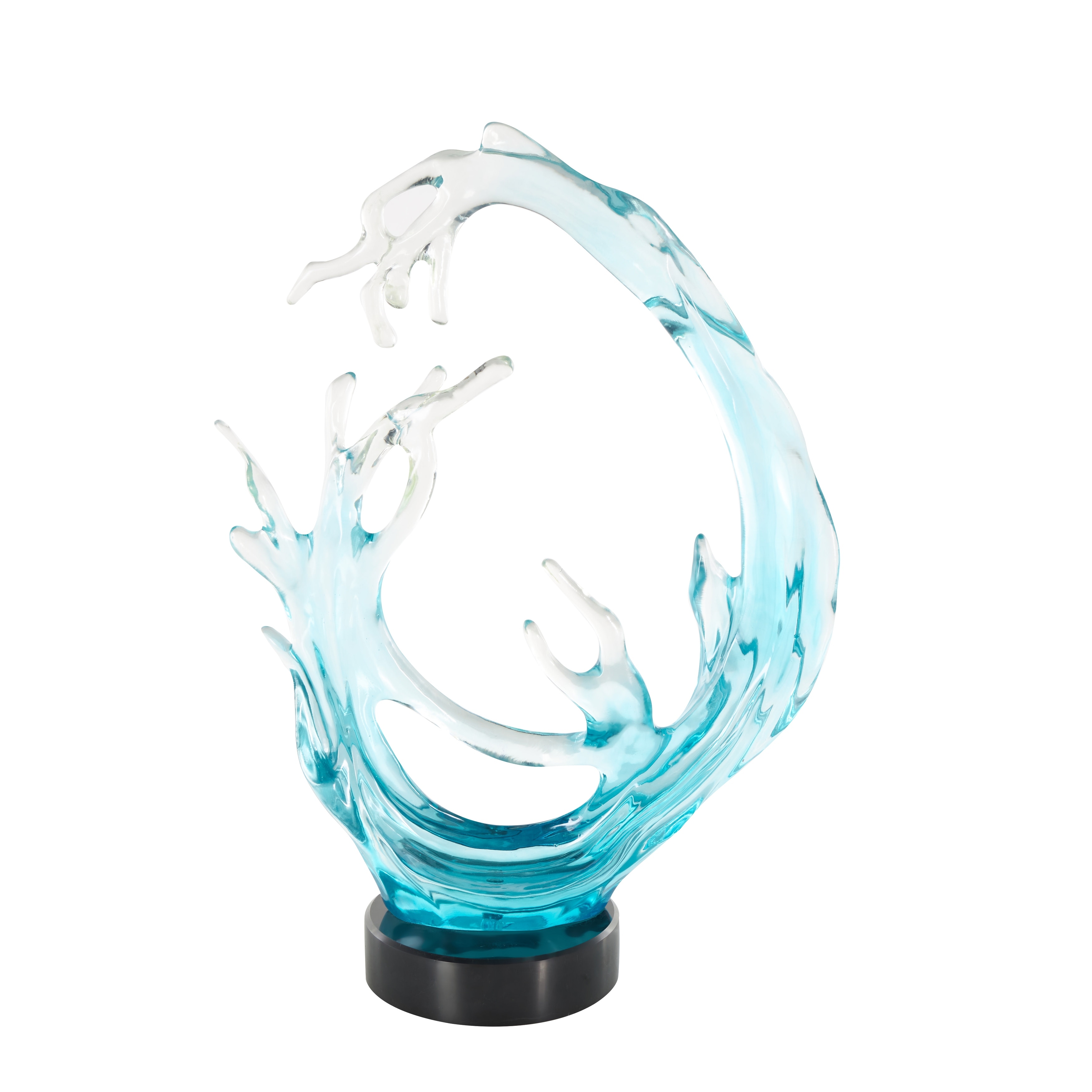 Blue Glass Ombre Coral Decorative Sculpture with Black Round Base