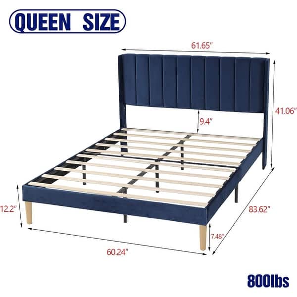 dimension image slide 23 of 25, AUFANK Upholstered Platform Bed Frame with Headboard Wooden Slats Support