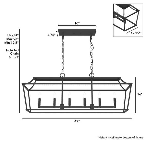 dimension image slide 1 of 3, Hunter Laurel Ridge 6-Light Linear Chandelier - Kitchen Island, Dining Room - Modern Farmhouse, Candle, Industrial, Transitional