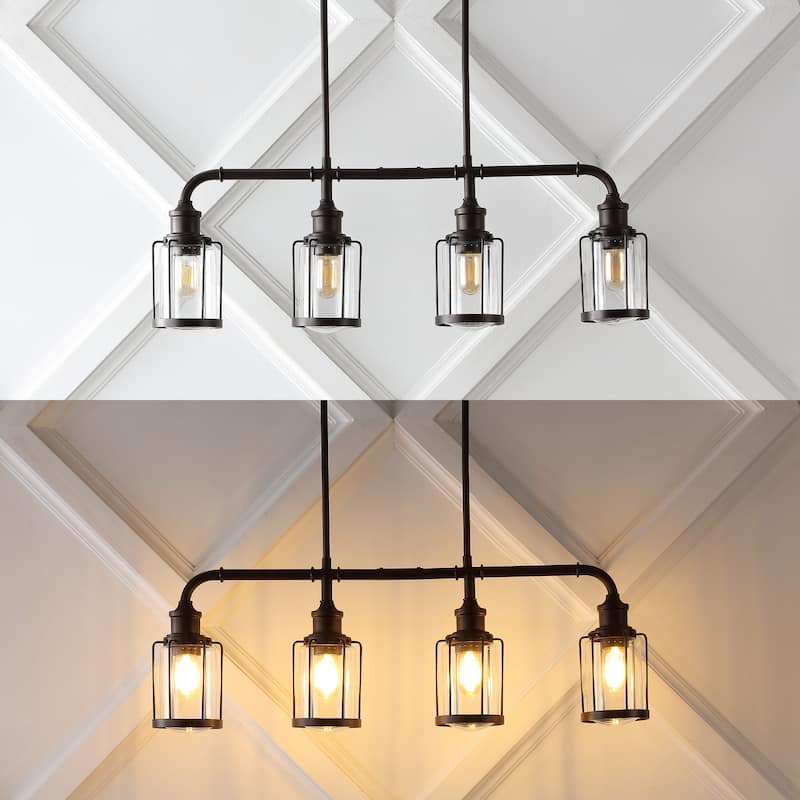 Arlo 34" 4-Light Farmhouse Industrial Iron/Glass Linear LED Pendant, Oil Rubbed Bronze/Clear by JONATHAN Y