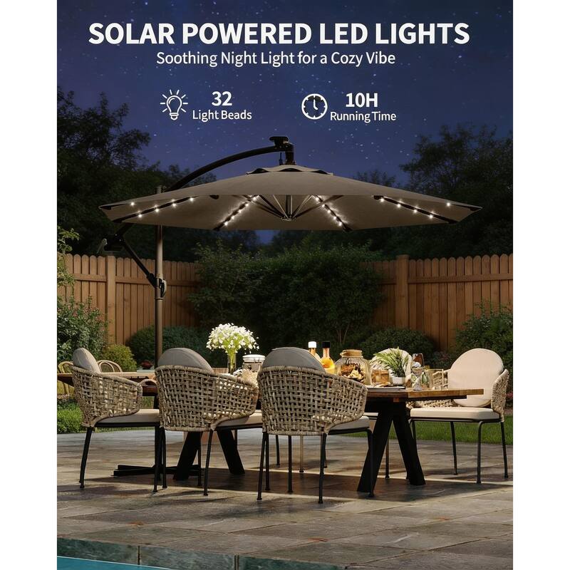 10 ft offset patio umbrella, with solar lights
