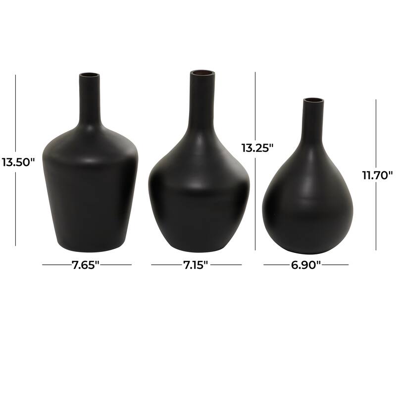 Black Glass Decorative Vase (Set of 3) - 14", 13", 12"H