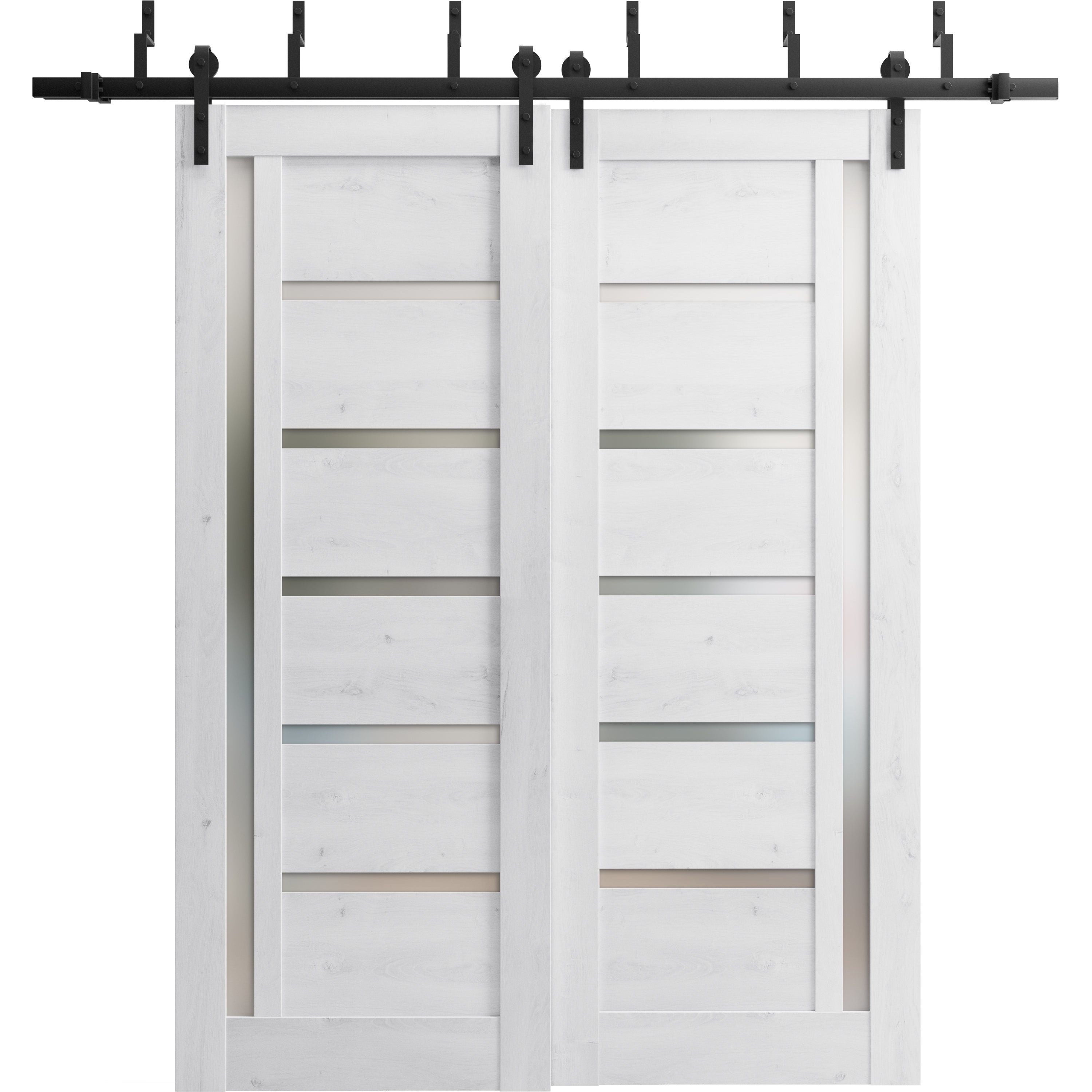 SartoDoors Quadro 4088 | Closet Door Bypass Barn Door | Solid Wood w/ Glass | Hardware Set | 36x80, White Bedroom Door
