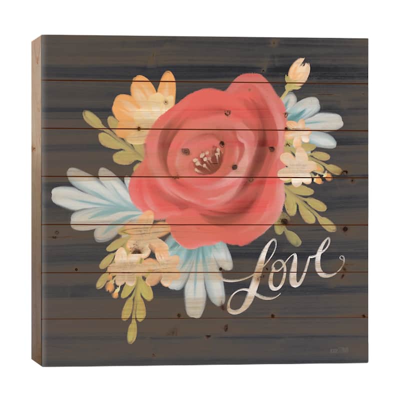 Love Floral Print On Wood by House Fenway - Multi-Color - 26x26x1.5