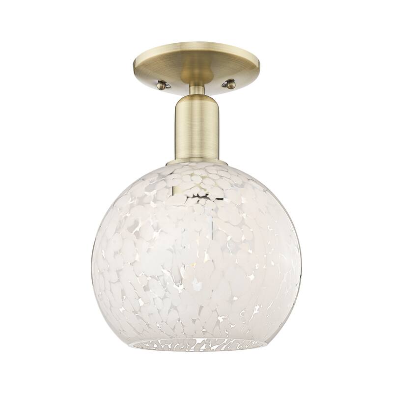 Innovations Lighting Endless Possibilities Arcadia - White Mouchette - 1 Light 8" Semi-Flush Mount - Antique Brass