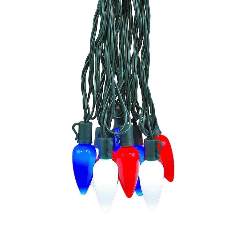 25 Foot C9 LED Ceramic Outdoor Christmas String Light Set, Green, Green Wire - Blue