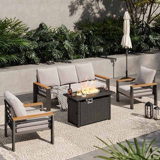AOXUN Aluminum Outdoor Patio 4-piece Conversation Set with Fire Pit Table