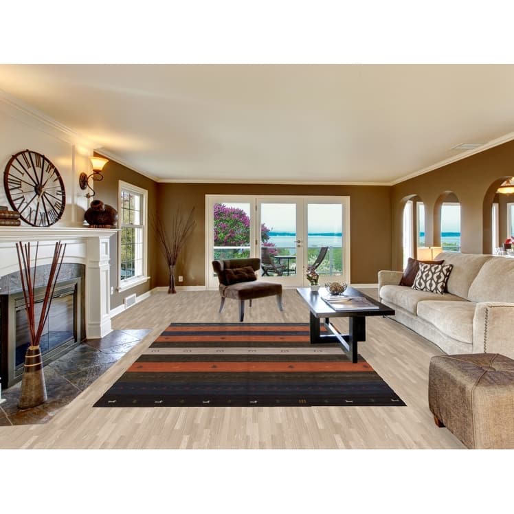 Striped Gabbeh Oriental Area Rug Hand-Knotted Wool Carpet - 6'7" x 9'6"