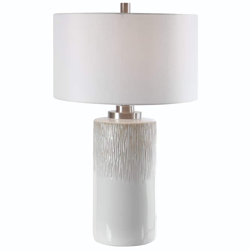 Cylindrical Ceramic Table Lamp with White Drum Shade - 28.5" - Beige