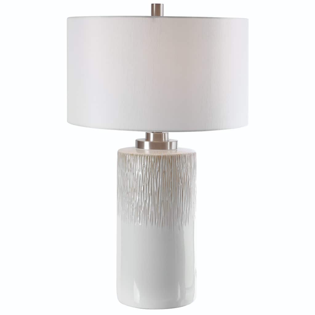 Cylindrical Ceramic Table Lamp with White Drum Shade - 28.5" - Beige