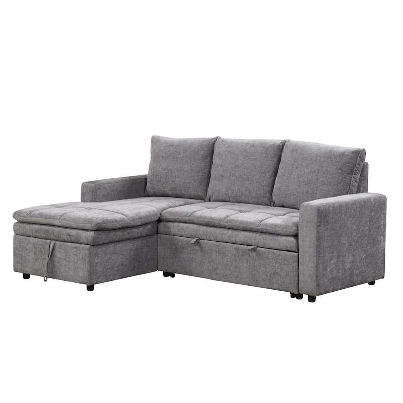 Gray L-Shaped Sectional Sofa Bed with Storage, Soft Chenille Fabric