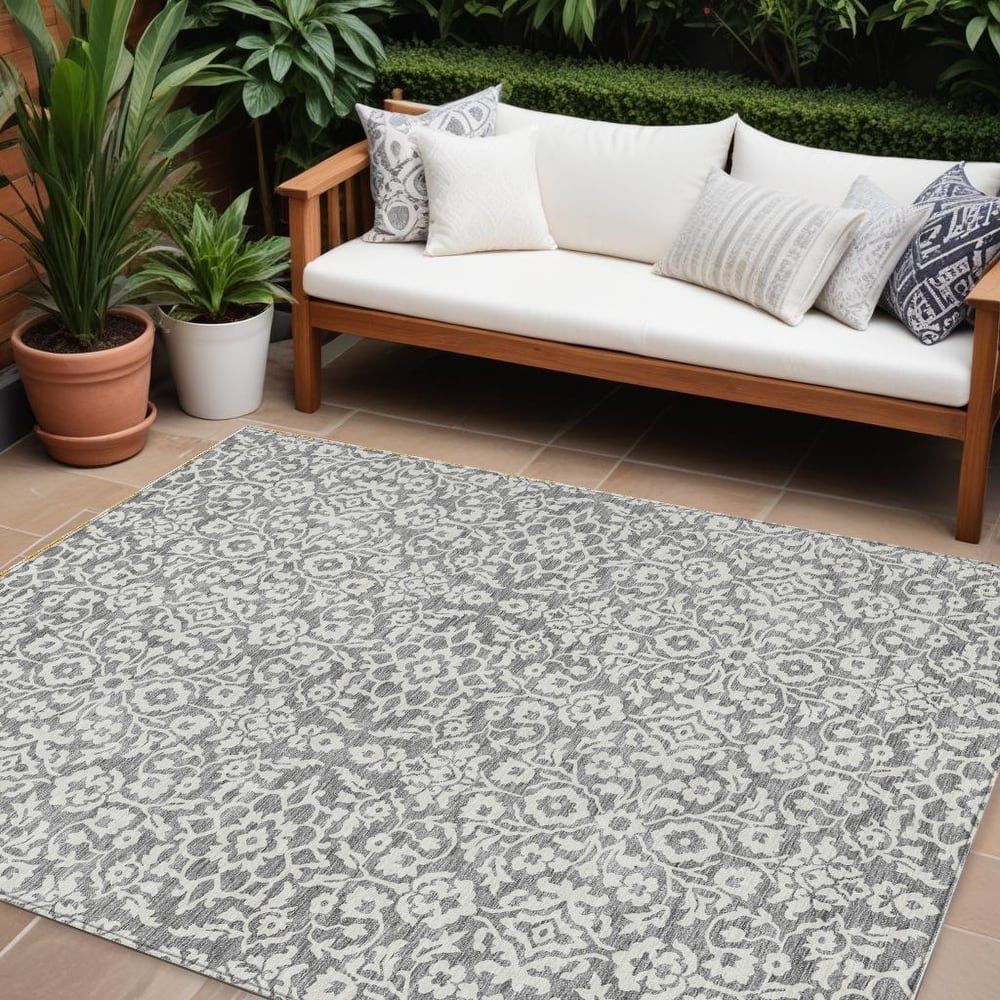 HomeRoots Damask Traditional Rectangle Outdoor Rug