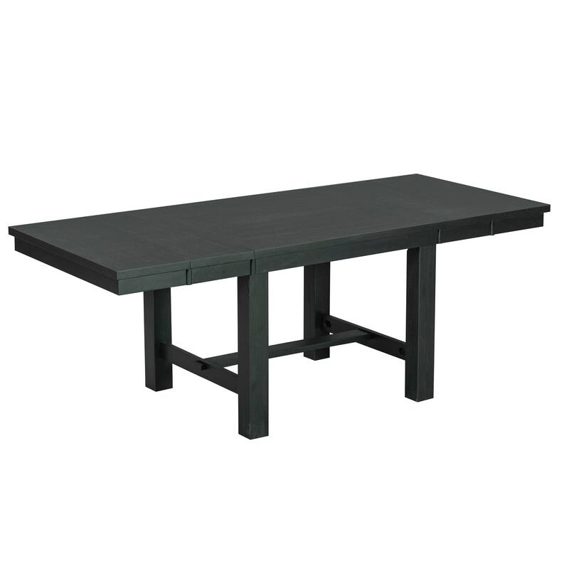 6-Piece Extendable Dining Table Set with Footrest, 4 Upholstered Dining Chairs & Dining Bench, Removable Leaf Kitchen Table Set